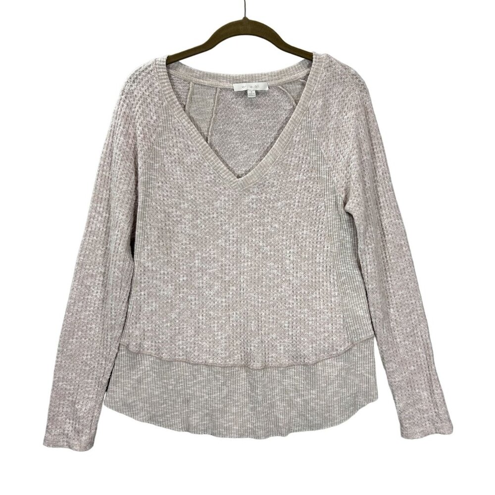 Eri + Ali Anthropologie Womens Small Beige Top Waffle Knit Long Sleeve Thermal
